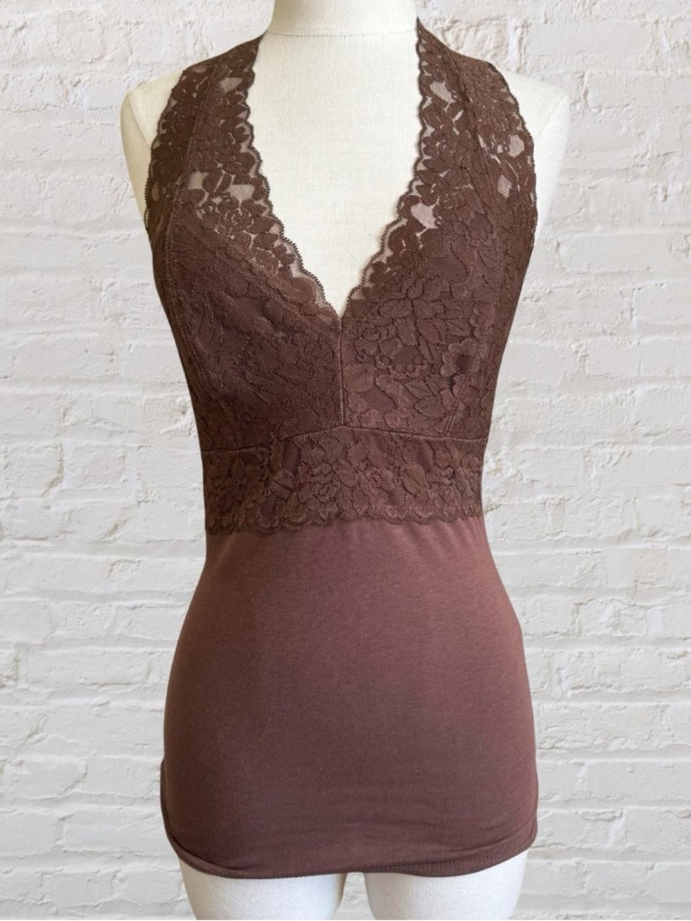 Wet Seal Brown Lace Halter Cami Top